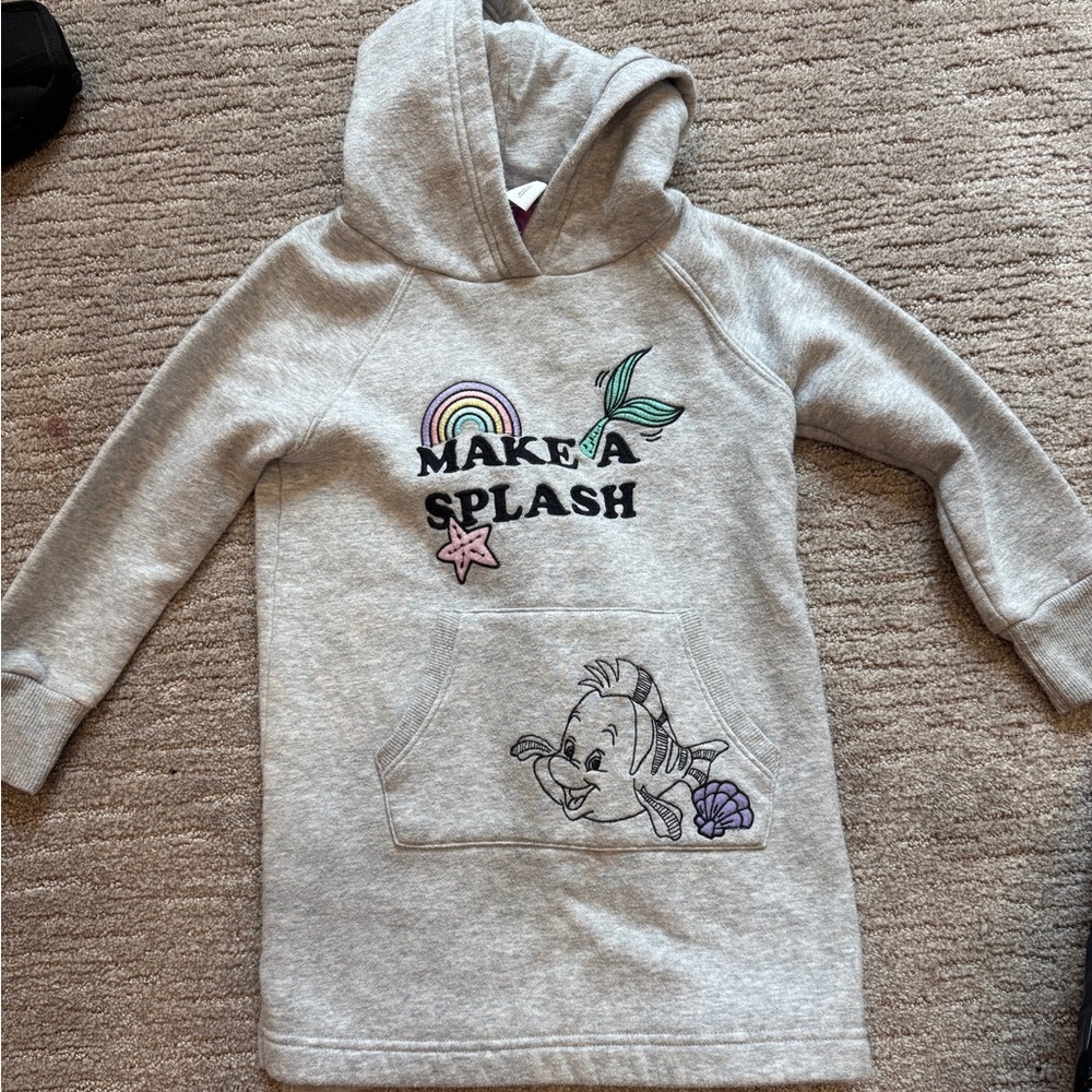 Little mermaid sweatshirt dress with hood. Medium weight